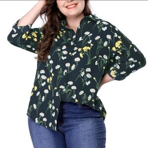 Floral Button Down Shirt - Black and Yellow Plus